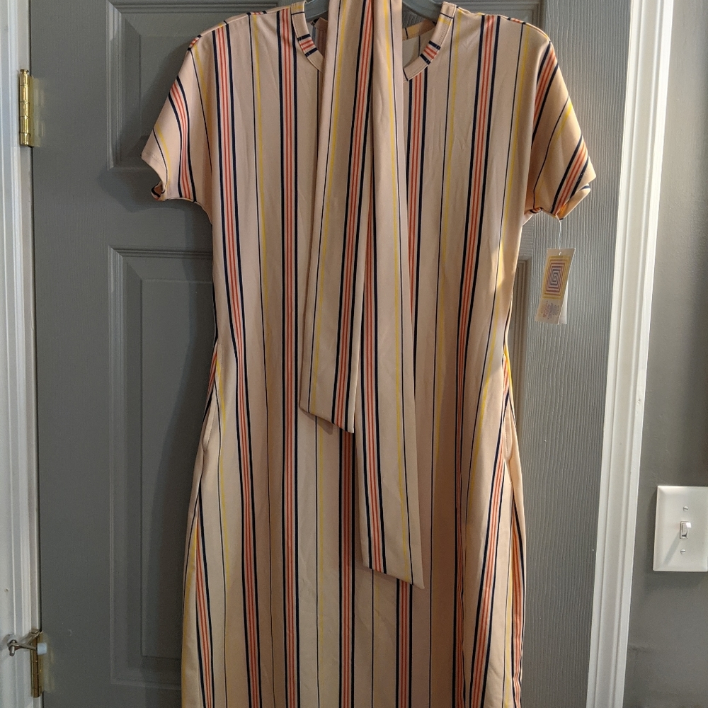 LuLaRoe Marly Dress, Light Orange w/ stripes, XS